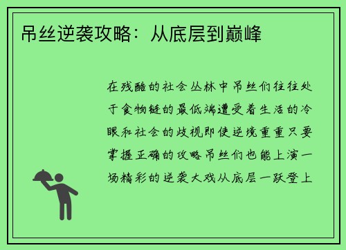吊丝逆袭攻略：从底层到巅峰
